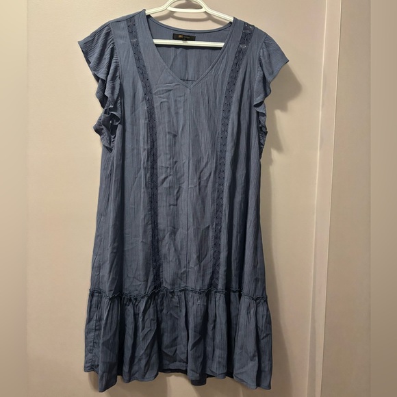 Frye Dresses & Skirts - Frye Blue Boho Ruffle Sleeve Mini Dress with Pockets Size Medium